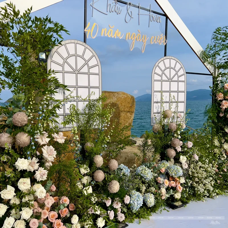 beach wedding Nha Trang — Joie Mai Wedding & Events beach wedding Nha Trang floral aisle outdoor setup
